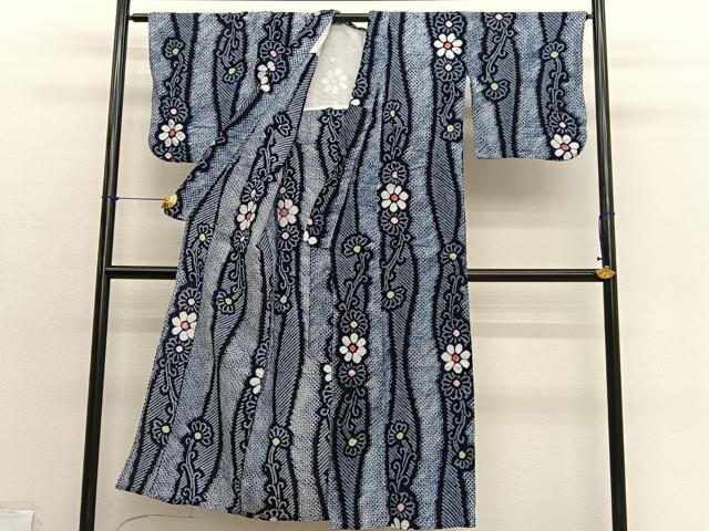 平和屋着物∴夏物　浴衣　有松鳴海絞り　立涌花文　綿　逸品　BAAX7437hv