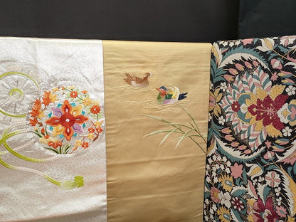 平和屋本店■名古屋帯 まとめて100点 鴛鴦 人物 更紗 花柄 手描き 駒刺繍 金銀糸 など 着用可能多数 未使用品あり 全て正絹 ppp3932