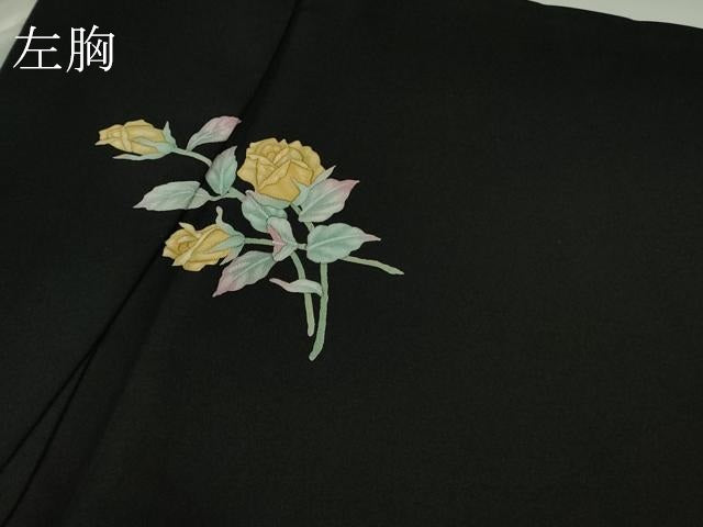 平和屋本店●極上　訪問着　手描き　バイオリン　楽器　楽譜　黒地　金彩　逸品　DZAB9471kh6
