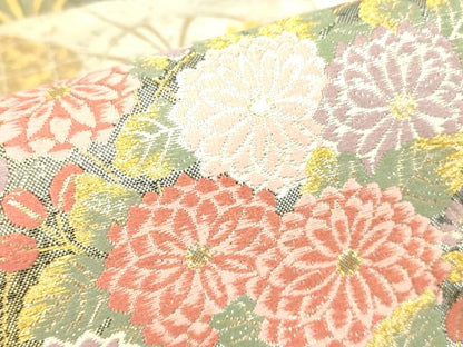 平和屋着物▼六通柄袋帯　霞取花文　金糸　正絹　逸品　DABH6336az