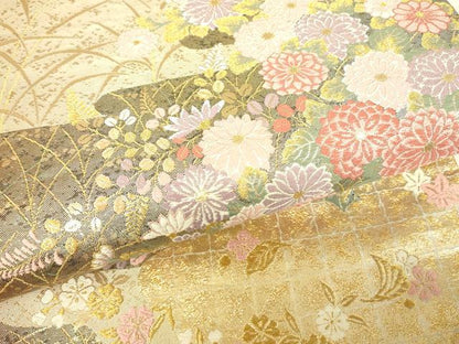平和屋着物▼六通柄袋帯　霞取花文　金糸　正絹　逸品　DABH6336az