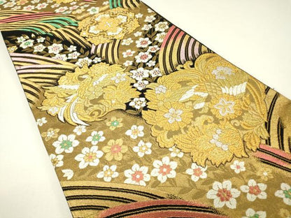 平和屋着物▼六通柄袋帯　鳳凰花丸文　金銀糸　正絹　逸品　DABH6378az