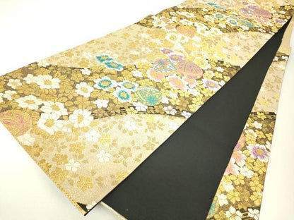 平和屋着物▼六通柄袋帯　花毬文　ダイヤ箔　金糸　正絹　逸品　DABH6363az