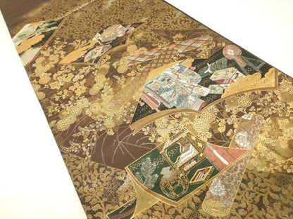 平和屋着物▼六通柄袋帯　勝宝蒔絵文　本漆研ぎ出し引箔袋　金糸　正絹　逸品　DABH6383az