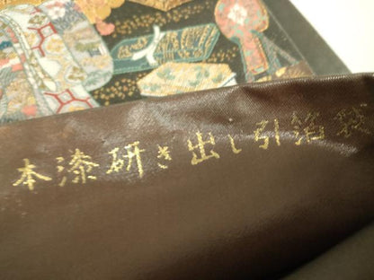 平和屋着物▼六通柄袋帯　勝宝蒔絵文　本漆研ぎ出し引箔袋　金糸　正絹　逸品　DABH6383az
