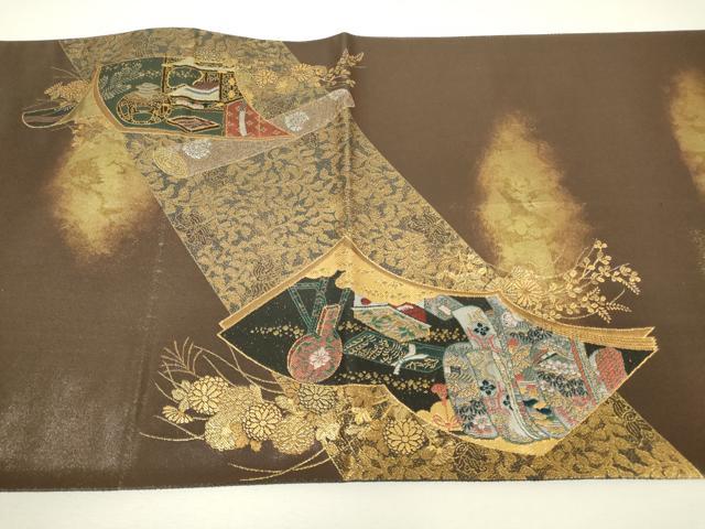 平和屋着物▼六通柄袋帯　勝宝蒔絵文　本漆研ぎ出し引箔袋　金糸　正絹　逸品　DABH6383az