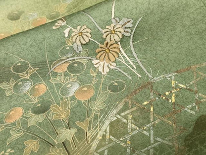 平和屋着物■訪問着　刺繍　籬万寿菊草花文　暈し染め　金銀彩　正絹　逸品　CABJ2930ev