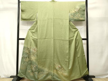 平和屋着物■訪問着　刺繍　籬万寿菊草花文　暈し染め　金銀彩　正絹　逸品　CABJ2930ev