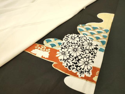 平和屋着物■豪華黒留袖　刺繍　吉祥花文　金彩　正絹　逸品　CABJ6812oy