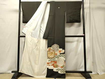 平和屋着物■豪華黒留袖　刺繍　吉祥花文　金彩　正絹　逸品　CABJ6812oy