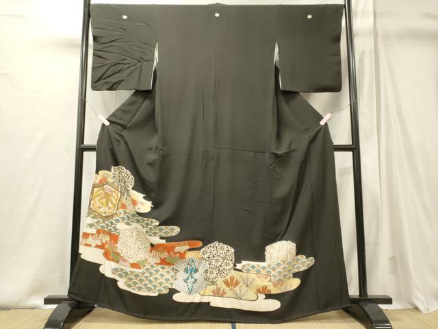 平和屋着物■豪華黒留袖　刺繍　吉祥花文　金彩　正絹　逸品　CABJ6812oy