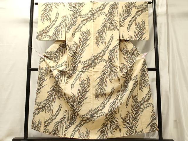 平和屋着物■上質な小紋　草花文　金糸　正絹　逸品　CABJ6814oy