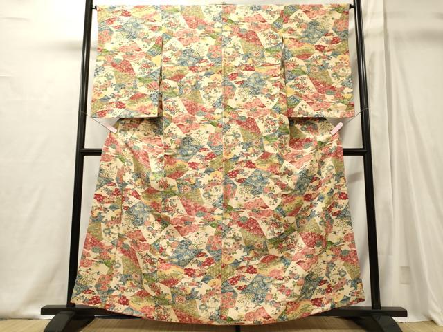 平和屋着物■上質な小紋　型染め　草花文　正絹　逸品　CABJ6816oy