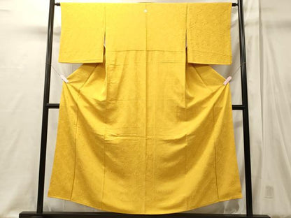 平和屋着物■上質な色無地　花唐草地紋　山吹色　正絹　逸品　CABJ6832oy