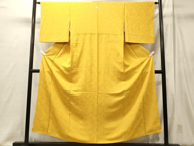 平和屋着物■上質な色無地　花唐草地紋　山吹色　正絹　逸品　CABJ6832oy