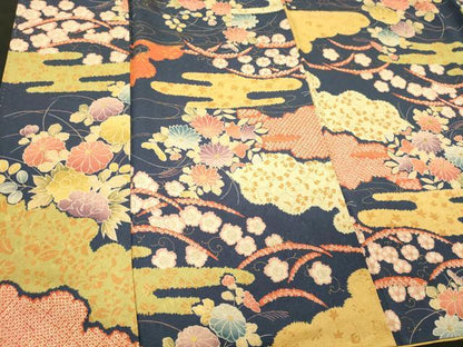 平和屋着物■上質な小紋　エ霞花文　金彩　正絹　逸品　CABJ6846oy