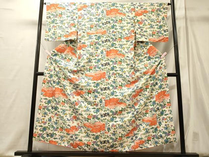平和屋着物■上質な小紋　型染め　草花文　正絹　逸品　未使用　CABJ6826oy