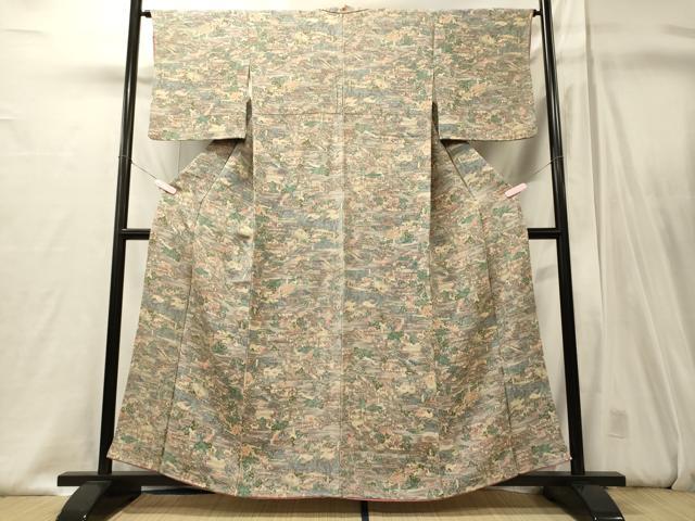 平和屋着物■上質な小紋　人物風景文　金彩　鬼しぼ縮緬　正絹　逸品　CABJ6847oy