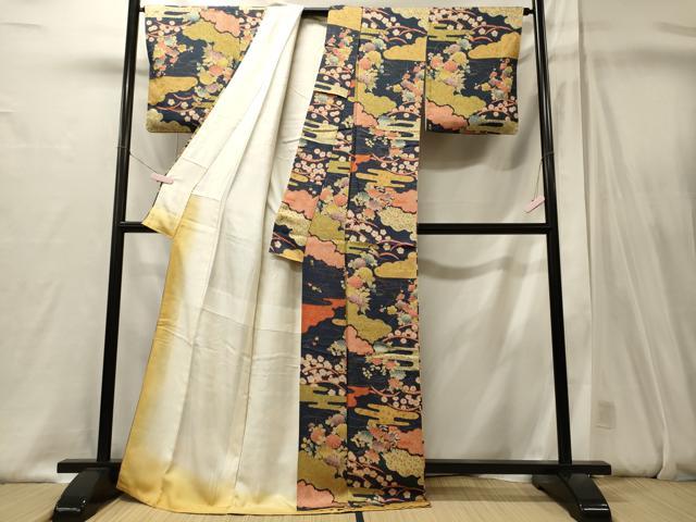 平和屋着物■上質な小紋　エ霞花文　金彩　正絹　逸品　CABJ6846oy
