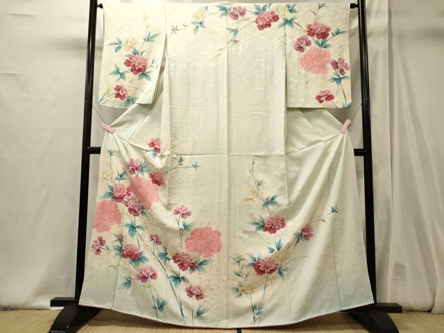 平和屋着物■訪問着　絞り　草花文　暈し染め　銀彩　正絹　逸品　CABJ6843oy