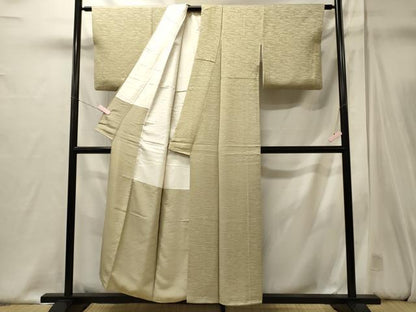 平和屋着物■上質な色無地　草葉地紋　砂色　正絹　逸品　CABJ6844oy