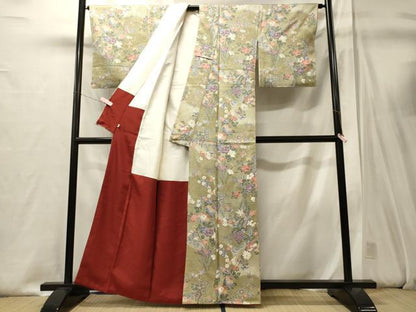 平和屋着物■上質な小紋　草花舞蝶文　暈し染め　金彩　大丸扱い　正絹　逸品　未使用　CABJ6858oy