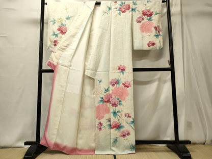 平和屋着物■訪問着　絞り　草花文　暈し染め　銀彩　正絹　逸品　CABJ6843oy