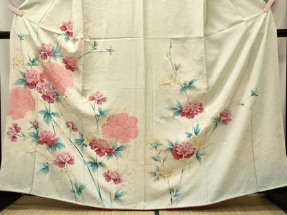 平和屋着物■訪問着　絞り　草花文　暈し染め　銀彩　正絹　逸品　CABJ6843oy