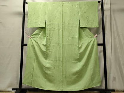平和屋着物■上質な色無地　孔雀羽地紋　若菜色　正絹　逸品　CABJ6848oy