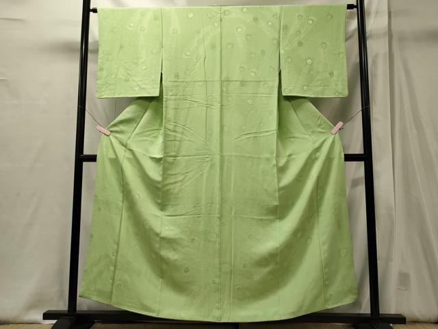 平和屋着物■上質な色無地　孔雀羽地紋　若菜色　正絹　逸品　CABJ6848oy