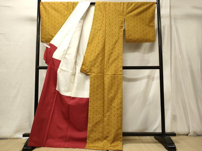 平和屋着物■上質な紬　麻の葉文様　ロング丈　正絹　逸品　CABJ6856oy