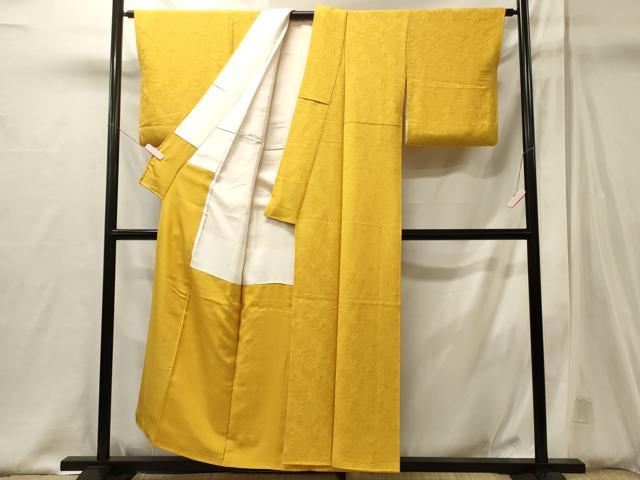 平和屋着物■上質な色無地　花唐草地紋　山吹色　正絹　逸品　CABJ6832oy