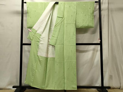 平和屋着物■上質な色無地　孔雀羽地紋　若菜色　正絹　逸品　CABJ6848oy