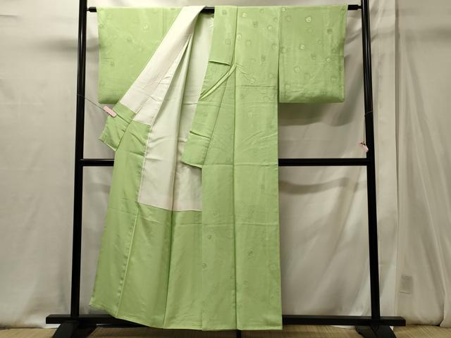 平和屋着物■上質な色無地　孔雀羽地紋　若菜色　正絹　逸品　CABJ6848oy