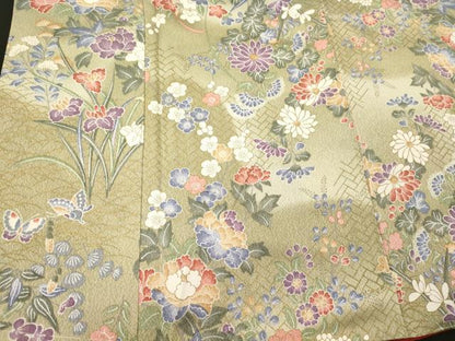 平和屋着物■上質な小紋　草花舞蝶文　暈し染め　金彩　大丸扱い　正絹　逸品　未使用　CABJ6858oy