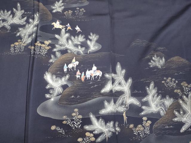 平和屋着物■訪問着　人物松葉花文　暈し染め　金銀彩　正絹　逸品　未使用　CABJ6859oy