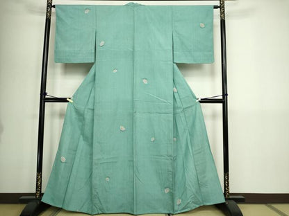 平和屋着物▽上質な紬　単衣　絞り　舞葉文　正絹　逸品　DABI1148sf