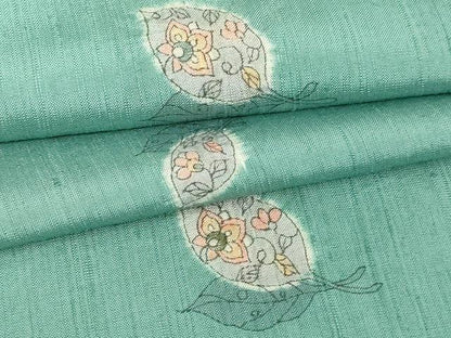 平和屋着物▽上質な紬　単衣　絞り　舞葉文　正絹　逸品　DABI1148sf