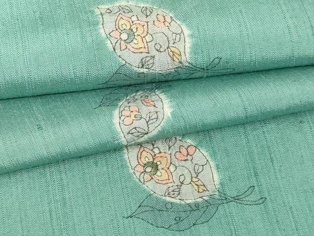 平和屋着物▽上質な紬　単衣　絞り　舞葉文　正絹　逸品　DABI1148sf