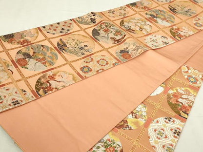 平和屋本店▼六通柄袋帯　唐織　絢爛天井絵図　純金箔　正絹　逸品　DABI1253sf