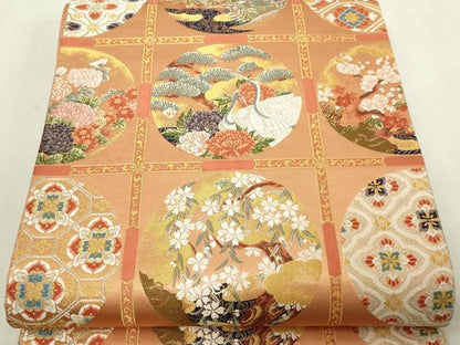 平和屋本店▼六通柄袋帯　唐織　絢爛天井絵図　純金箔　正絹　逸品　DABI1253sf