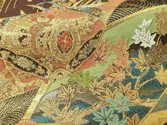 平和屋本店▼六通柄袋帯　蒔絵地紙文　本金箔　正絹　逸品　DABI1241sf