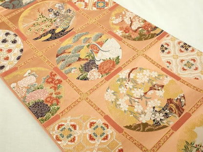 平和屋本店▼六通柄袋帯　唐織　絢爛天井絵図　純金箔　正絹　逸品　DABI1253sf