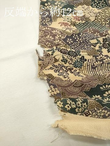 平和屋着物▼柄見本　反物　草木小紋　型染め　鬼しぼ縮緬　リメイク生地　材料　逸品　未使用　DABH8214zy