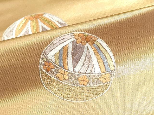 平和屋着物▼名古屋帯　帯反物　総刺繍　花鞠文　金糸　逸品　未使用　DABG9296we
