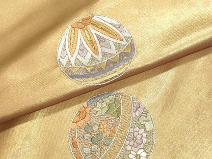 平和屋着物▼名古屋帯　帯反物　総刺繍　花鞠文　金糸　逸品　未使用　DABG9296we