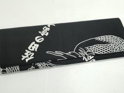 平和屋着物＊夏物　浴衣　反物　着尺　四股名　相撲　力士　佐田の富士　龍　黒地　綿　未使用　DABG9341we