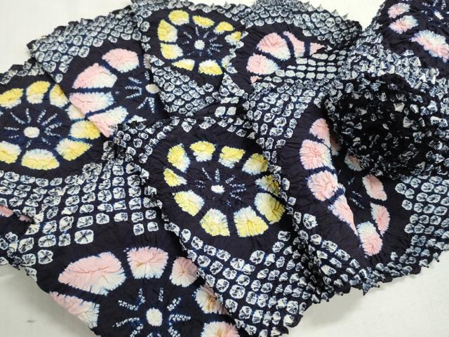 平和屋着物＊夏物　有松鳴海絞り　浴衣　反物　着尺　湯のし前　舞花文　綿　逸品　未使用　DABG9316we