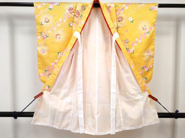 平和屋着物[]七五三　女の子　３歳　祝着　三つ身　長襦袢(単衣)・被布・草履・小物セット　鞠花文　暈し染め　金彩　箱付き　DABG3152ma