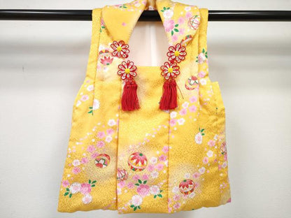 平和屋着物[]七五三　女の子　３歳　祝着　三つ身　長襦袢(単衣)・被布・草履・小物セット　鞠花文　暈し染め　金彩　箱付き　DABG3152ma